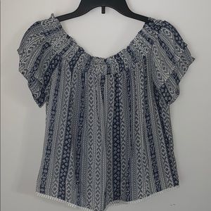 Blue and white off the shoulder top